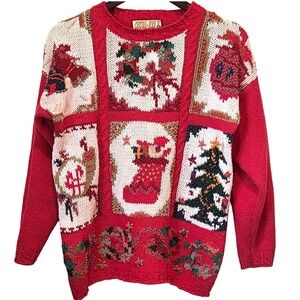 Crystal Kobe Vintage Red Christmas Sweater Size S P Festive Novelty Knit Holiday